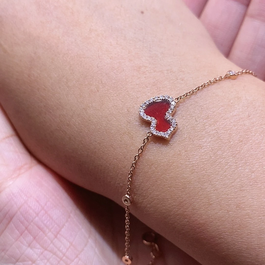 手链18K金镶嵌钻石k玫红玛瑙葫芦手链