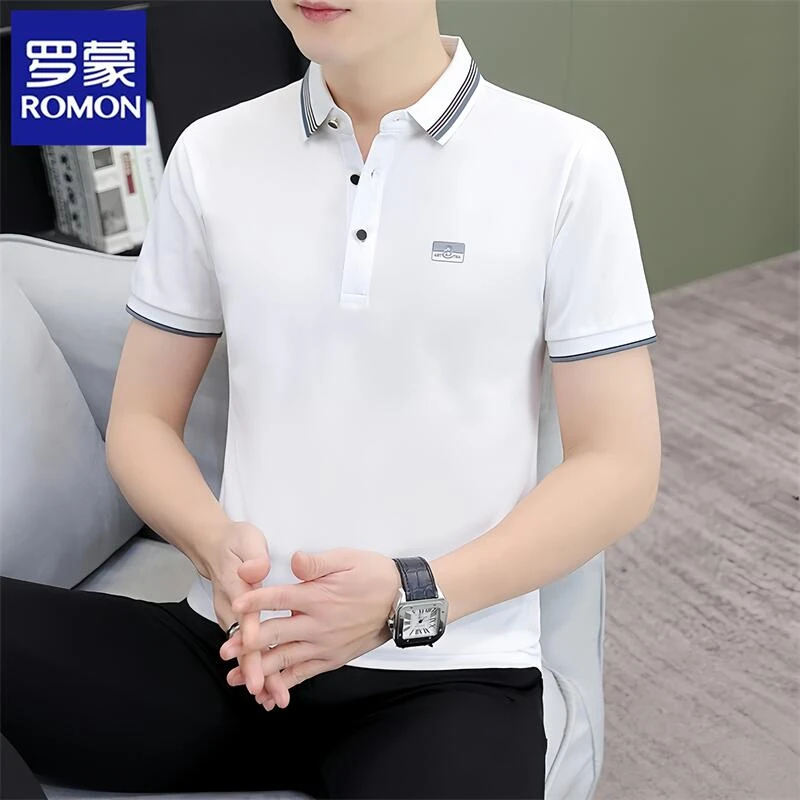 Romon/罗蒙轻奢简约新款夏季休闲男士短袖t恤翻领polo衫男装上衣