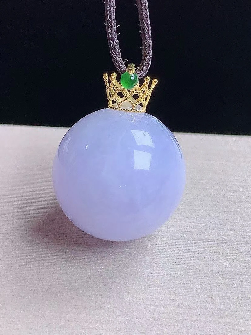 天然缅甸A货翡翠18k金镶冰紫罗兰圆珠吊坠锁骨坠j裸石尺寸12+mm