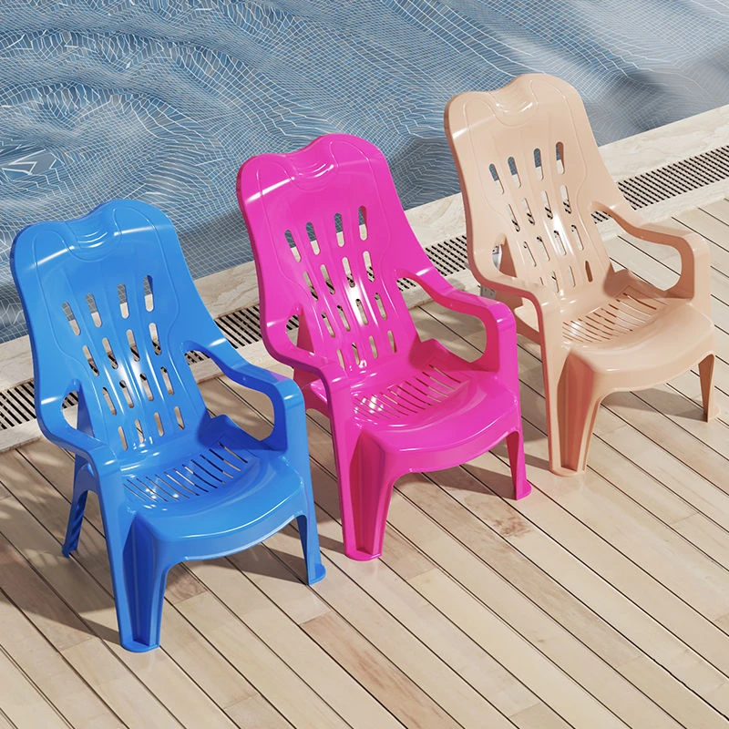 塑料加厚靠背沙滩椅躺椅休闲椅塑胶高背扶手椅大排档躺椅老人懒人