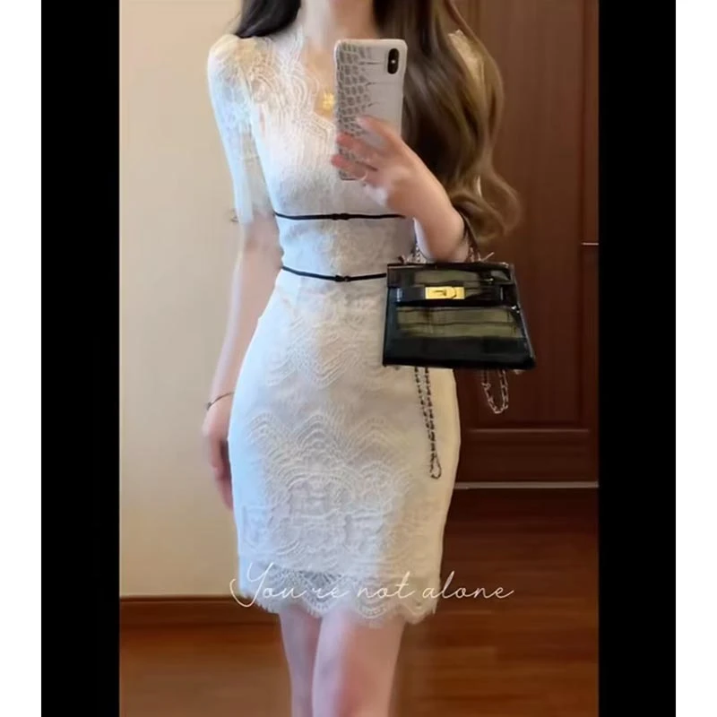 2025年新款百搭时尚设计蕾丝包臀裙新款法式名媛收腰显身材连衣裙