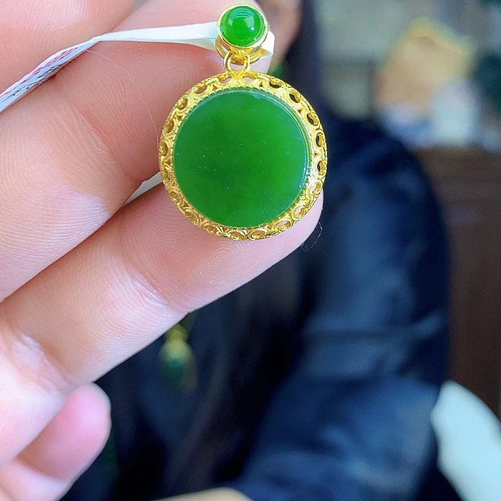 吊坠(不含链)银S925镶嵌和田玉（碧玉）吊坠