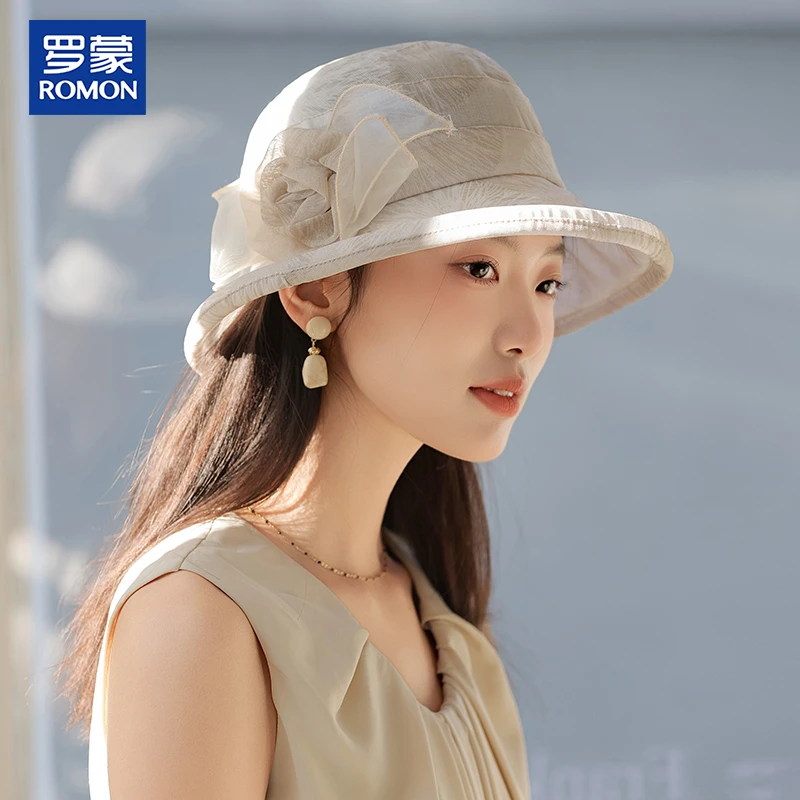 罗蒙妈妈夏季透气遮阳帽子2025新款高端太阳帽中老年女士气质盆帽