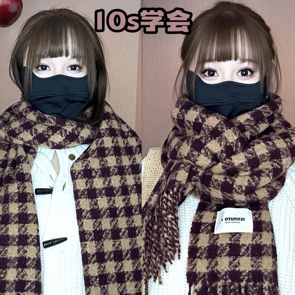 ISTITUTO J2025秋冬新款格子千鸟格百搭经典双面保暖时尚围巾围脖