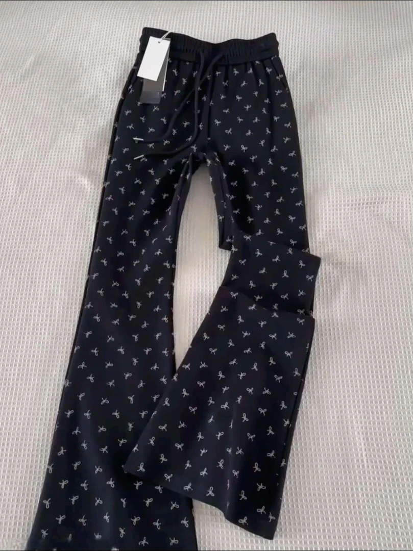 法式蝴蝶结微喇叭休闲裤女2025年春夏季设计感小个子宽松显瘦长裤