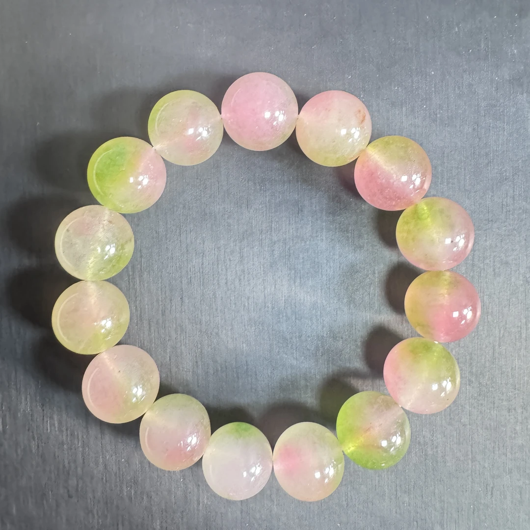 缅甸天然翡翠荷塘月色桃花粉手串
