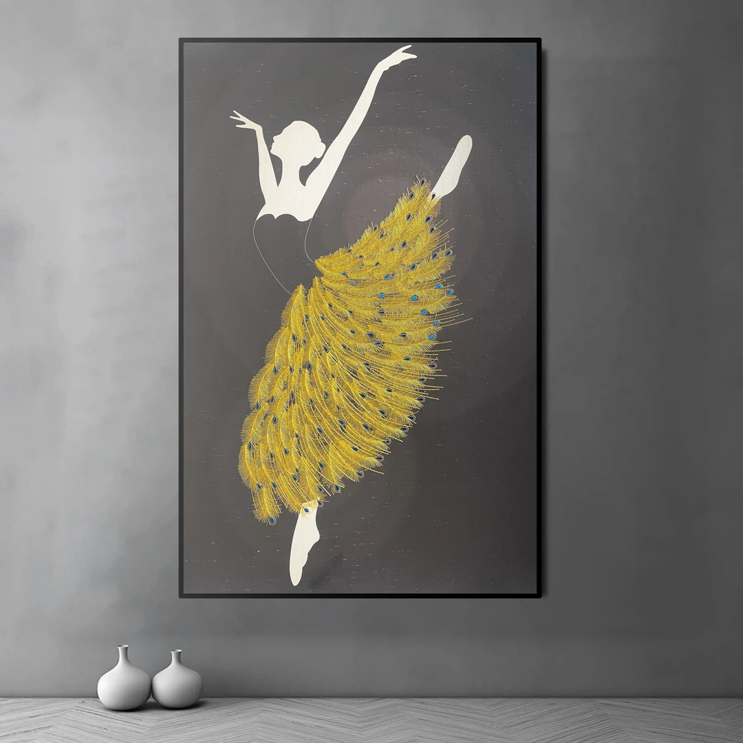 刺绣艺术画人像装饰画高端无醛轻奢现代客厅玄关刺绣印花