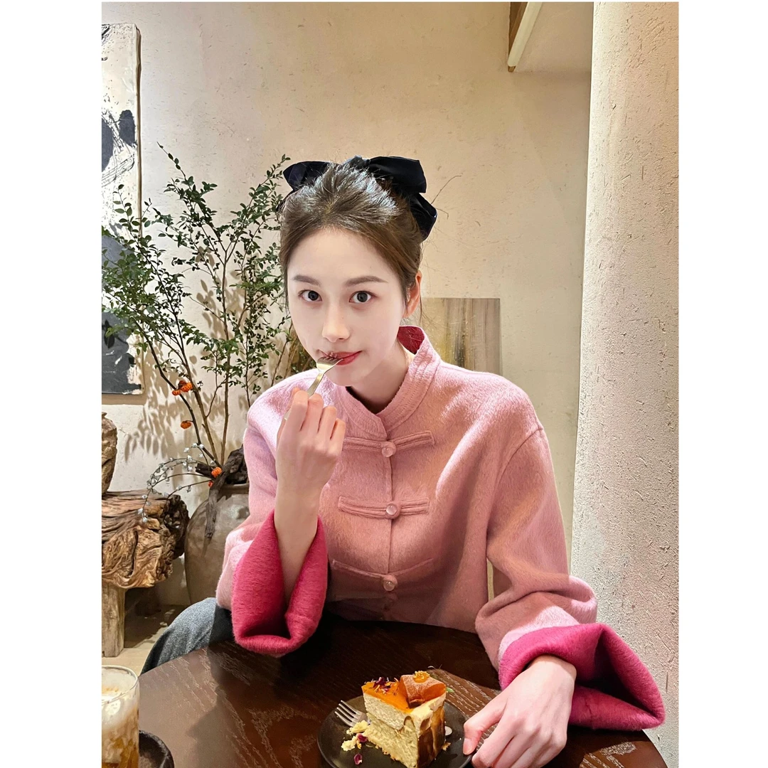 临典明星同款粉色新中式盘扣外套女2025新款禅意复古气质短款上衣