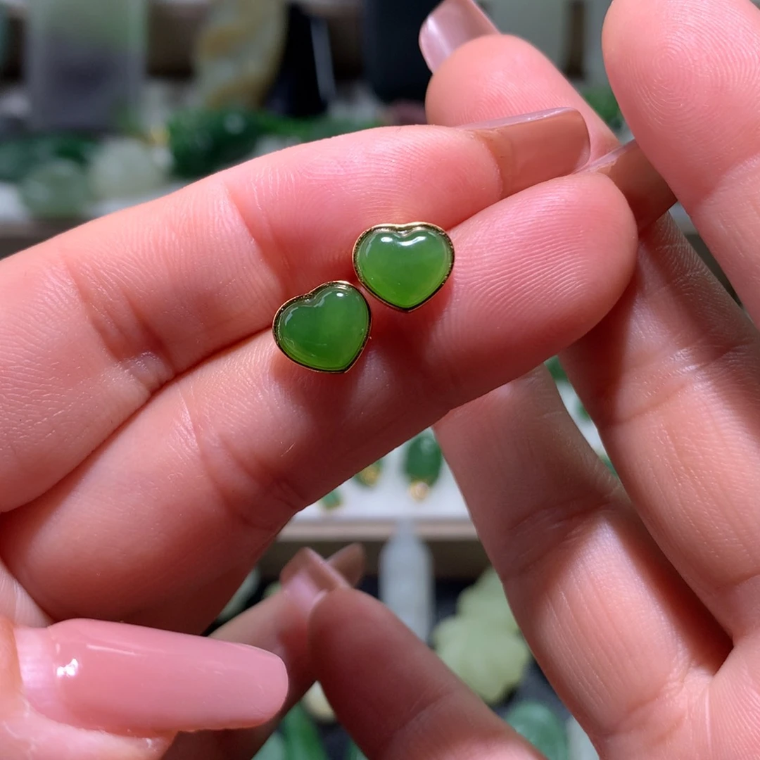 银S925镶嵌和田玉耳饰