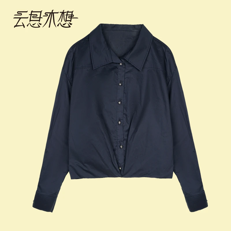 Ysimo-X云思木想2024秋季新款门襟镂空球扣打褶长袖女士外套12291