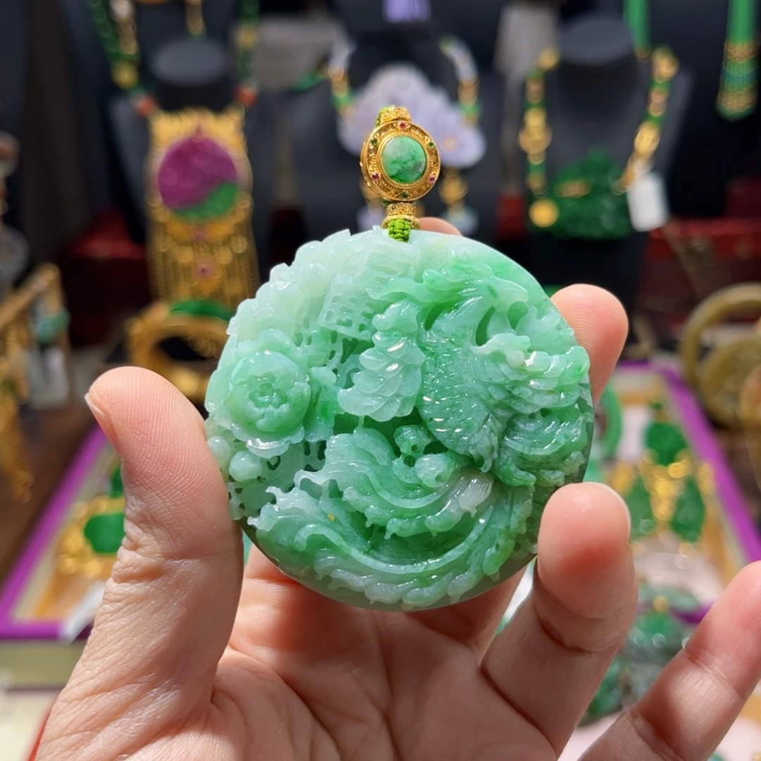 【闪购商品】翡翠吊坠(赠链)未镶嵌 凤凰牡丹