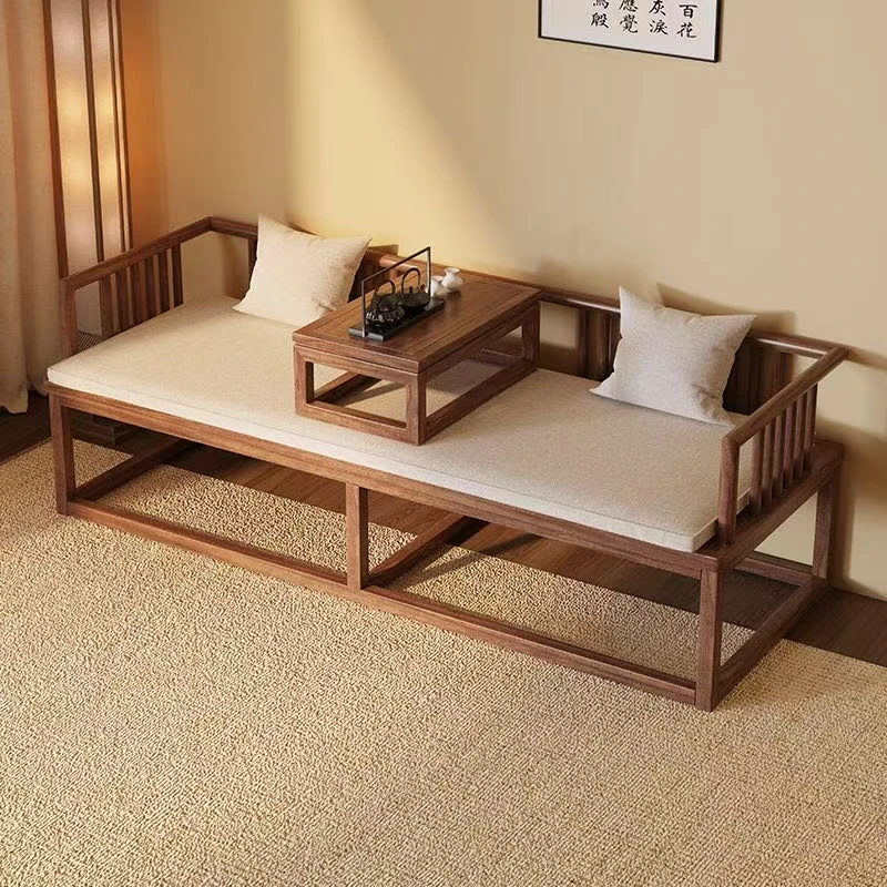 全实木胡桃木新中式罗汉床沙发床一体