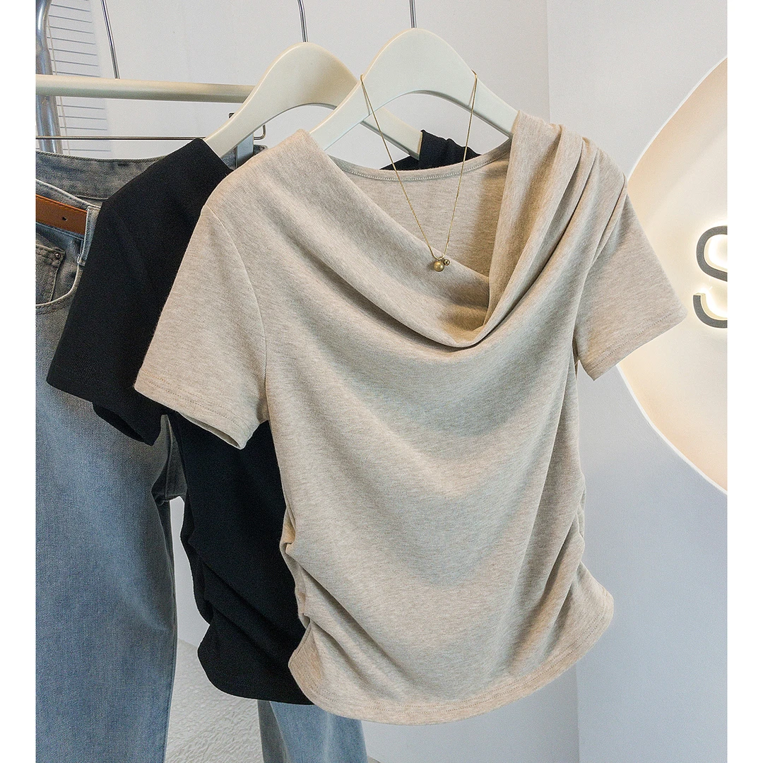 PA遮正遮肉微胖t恤T瘦mm大码洋气肩潮恤打底女上衣衫大版肚子短袖