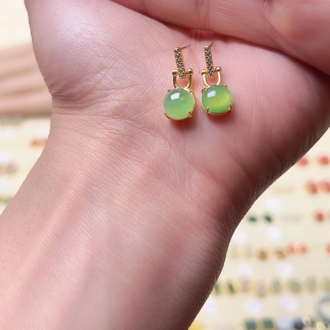 和田玉银S925镶嵌耳饰宝*