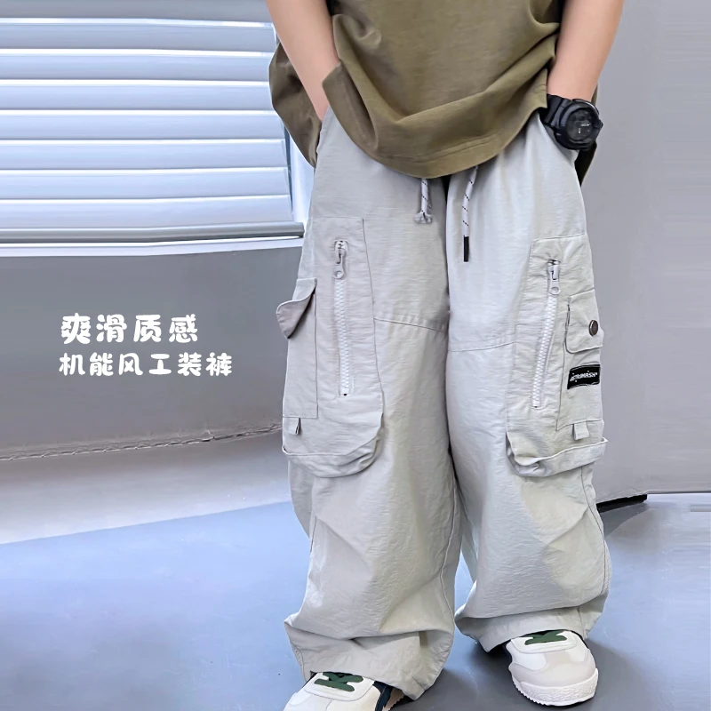 萌娃夏季男童裤子夏季薄款儿童潮牌直筒透气工装伞兵裤504764O6