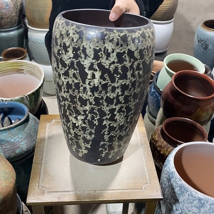 花盆紫砂口19高度33黑茶……