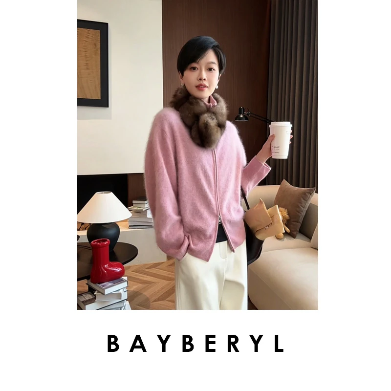 BAYBERYL老贝樱粉雾语*立领拉绒拉链柔软针织开衫ZZS5L0203-12/21
