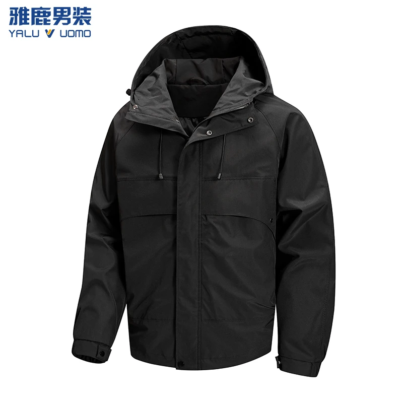 雅鹿男装夹克纯色防风秋季连帽情侣保暖夹克冲锋衣情侣休闲风户外