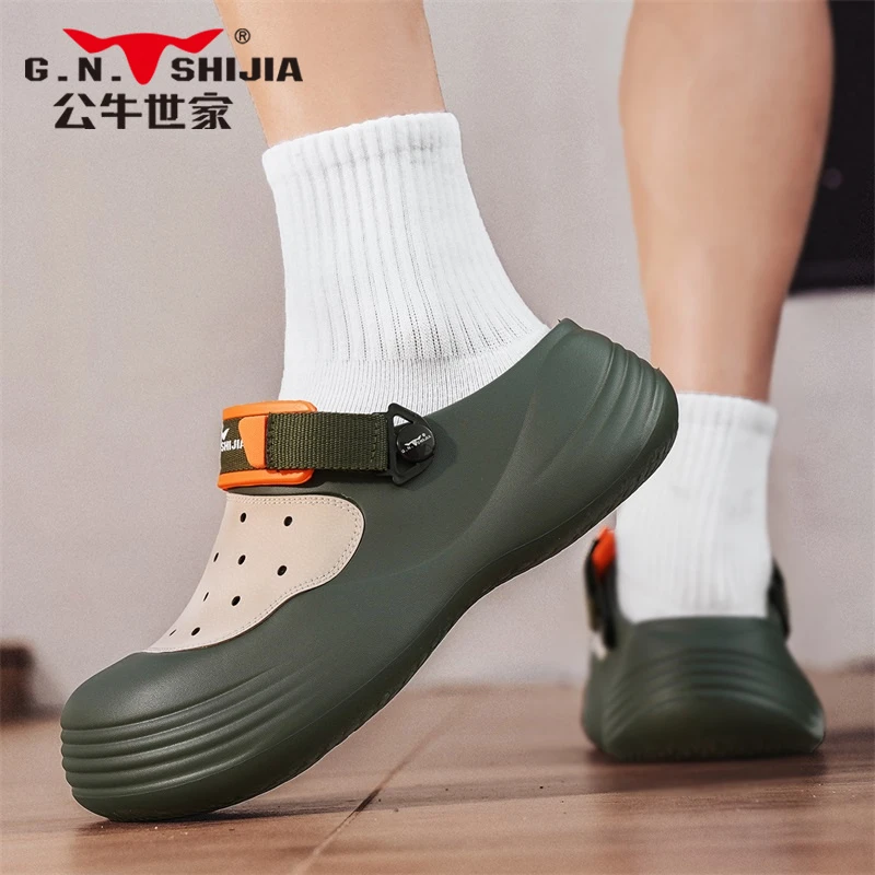 公牛世家户外防滑男士包头厚底洞洞鞋夏季透气速干eva海边凉拖鞋