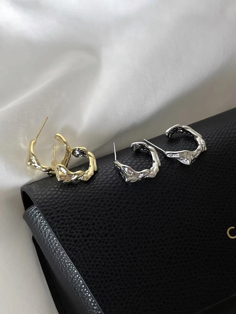 铜合金耳饰 925银针耳环小众设计感高级金属冷淡风耳钉独特耳饰女