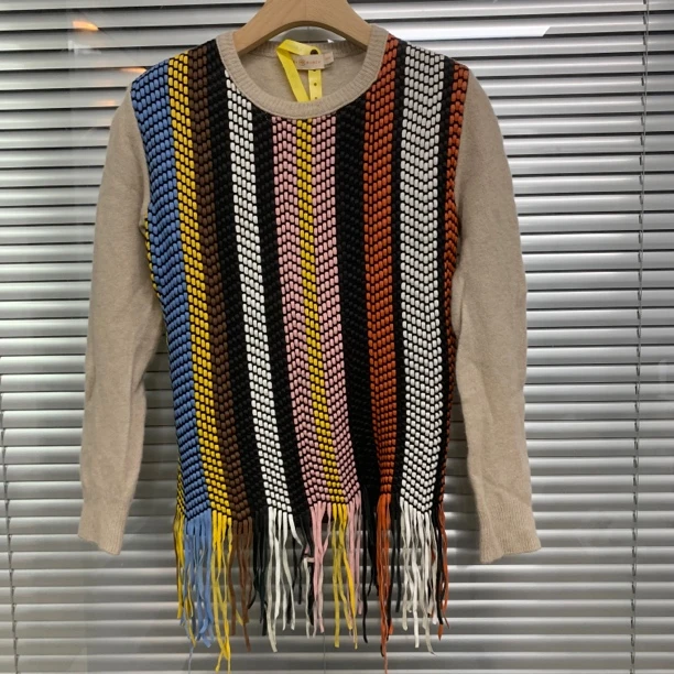 99新 TORY BURCH/汤丽柏琦 拼色流苏毛衣/XS码/F01086