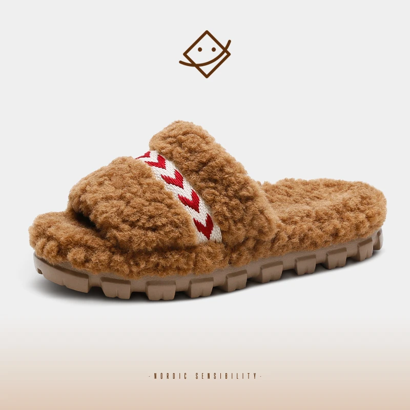 新款时尚休闲毛绒保暖厚底户外防滑潮拖室内居家珂缔缘棉拖鞋2229