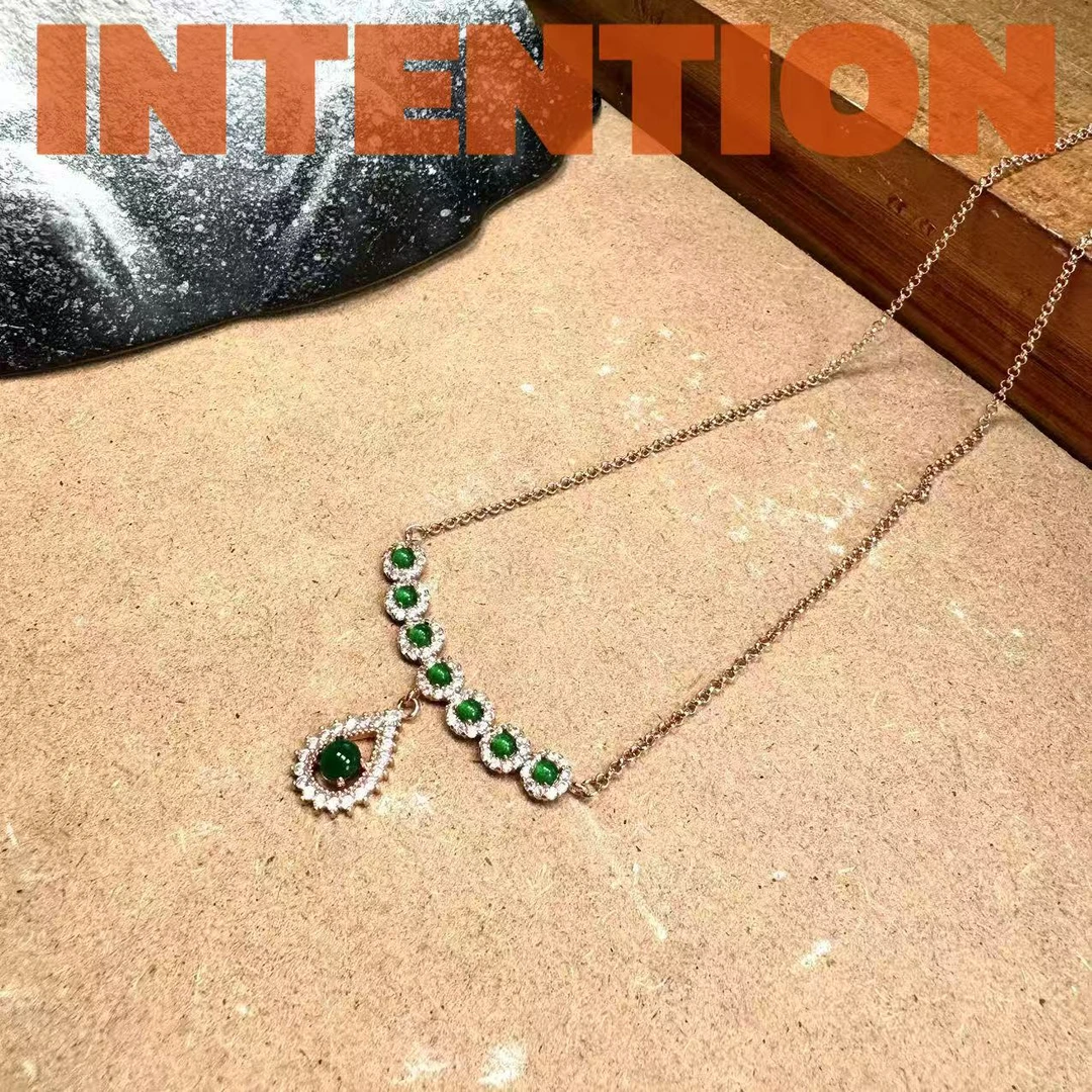 项链 正品INTENTION 新中式满绿微笑链AE518