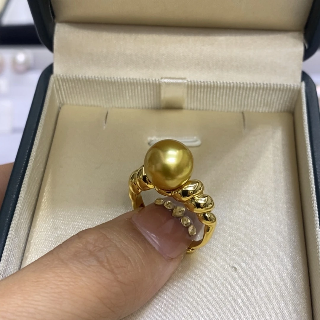 以****海水珍珠银S925镀金镶嵌戒指10.4