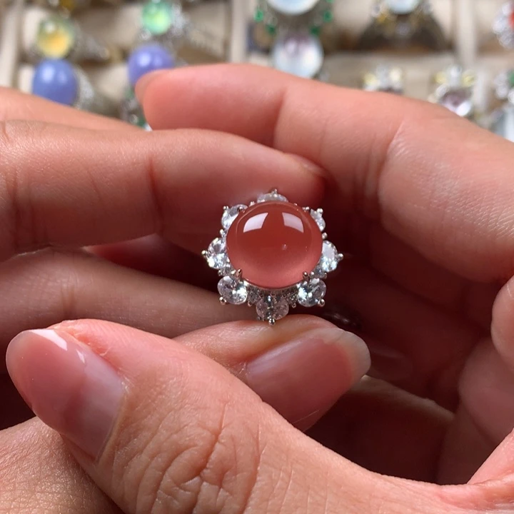 南红玛瑙银S925镶嵌戒指宝山南红天然原矿