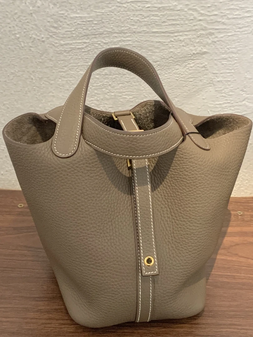 99新 Hermes/爱马仕  爱马仕 大象灰金扣菜篮子18 A刻12141298