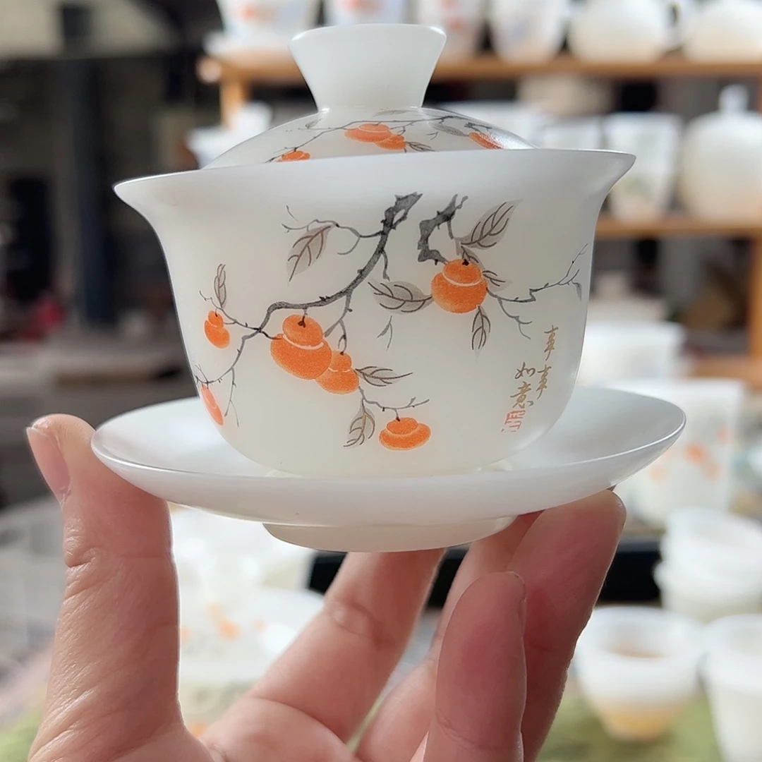 素烧璞玉元宝盖碗满容150ml盖下120ml-事事如意