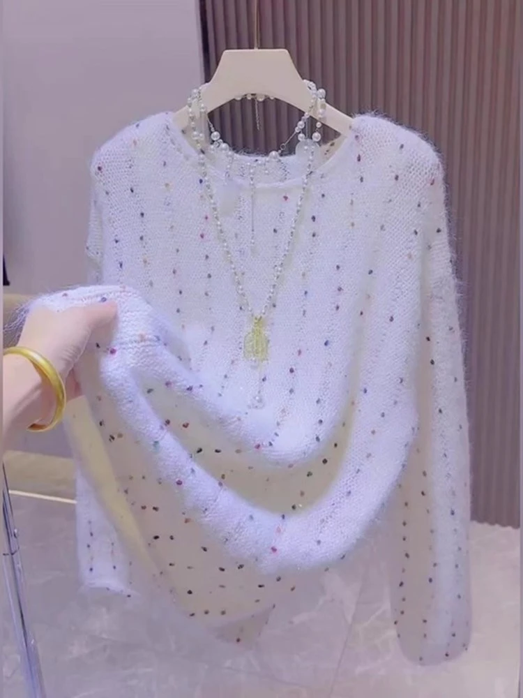 温柔风时髦洋气百搭超好看米白色针织衫秋季新款宽松休闲气质上衣