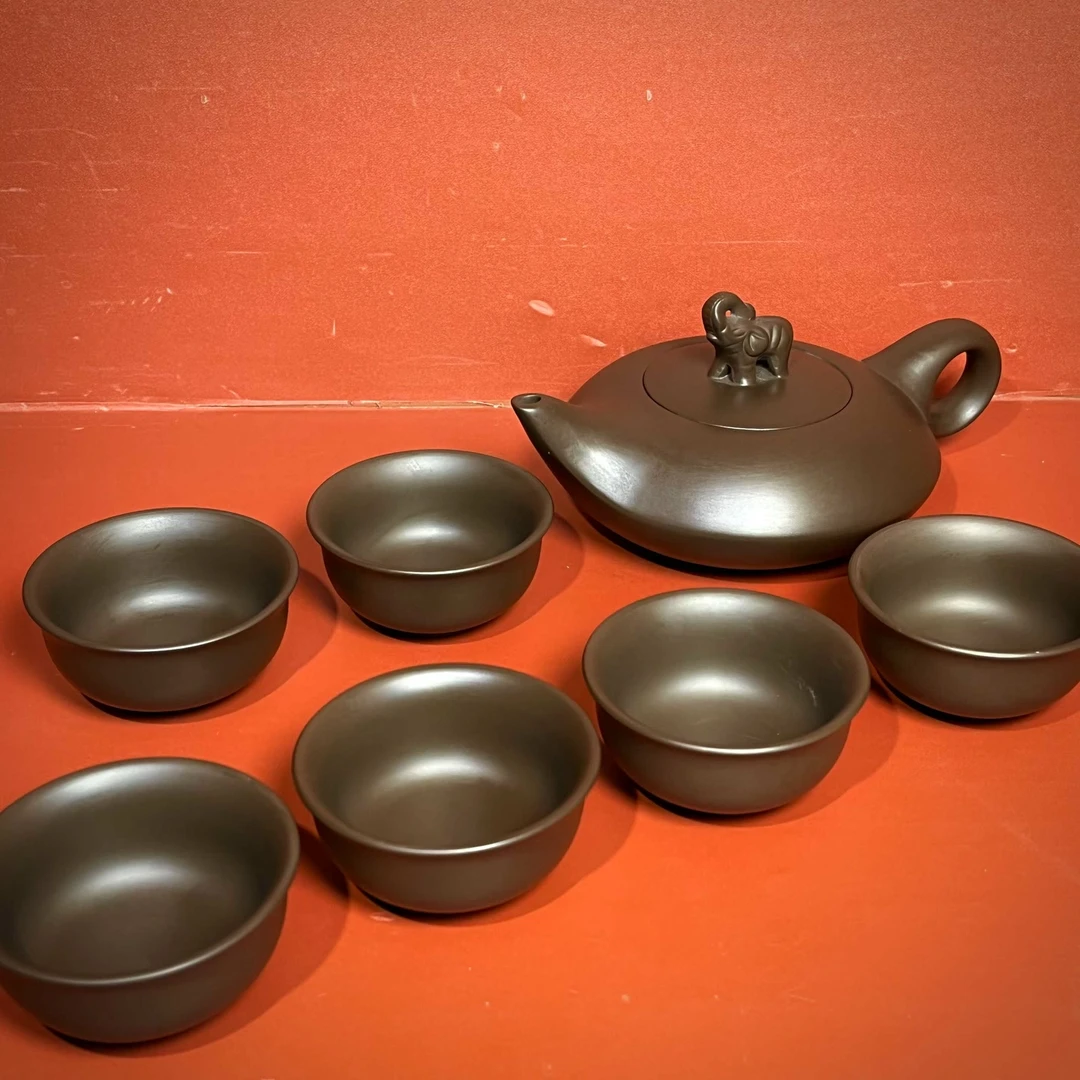 紫砂吉象壶200毫升配6个紫泥反口杯