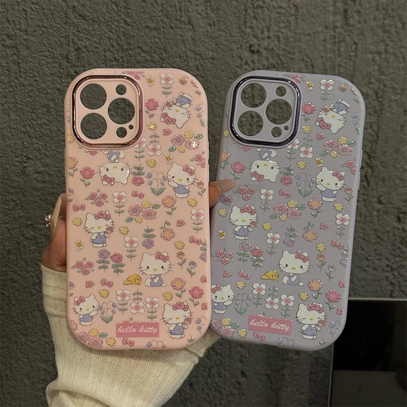 适用苹果15金属小胖妹Phone16pro手机壳mate华为OPPO满屏碎花凯蒂