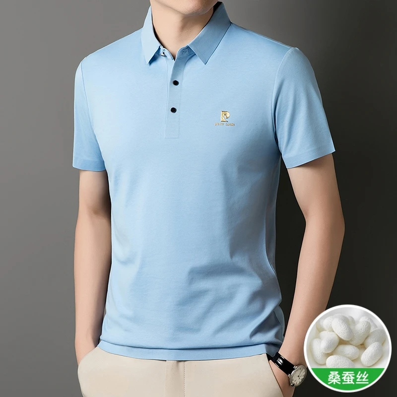 皮尔卡丹短袖T恤男桑蚕丝宽松百搭翻领POLO衫夏季新款商务半袖潮