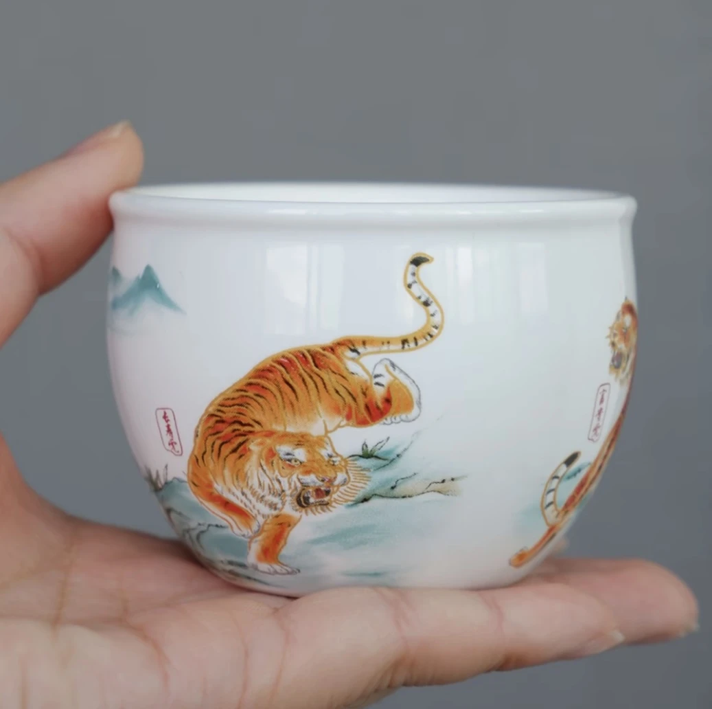 羊脂玉白瓷五虎杯创意手工家用高档品茗茶具