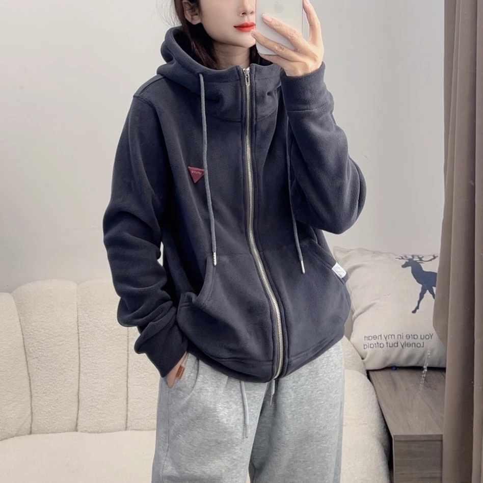 双面奥粒绒加厚宽松新款拉链高领卫衣女女装秋款连帽外套DYY2386