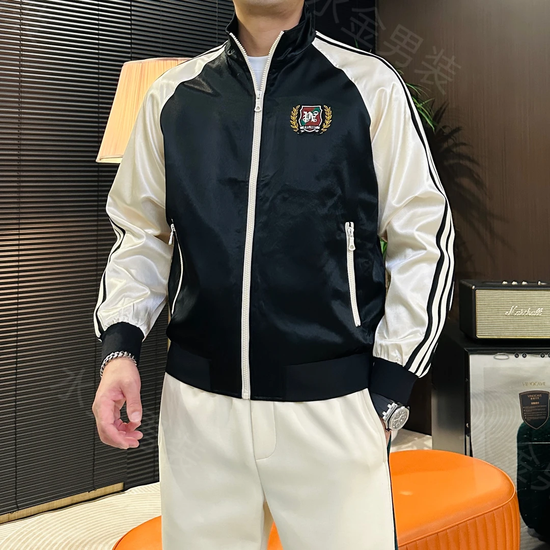 2025男装男士潮流时尚百搭高端轻奢拼色休闲外套立领夹克 25770