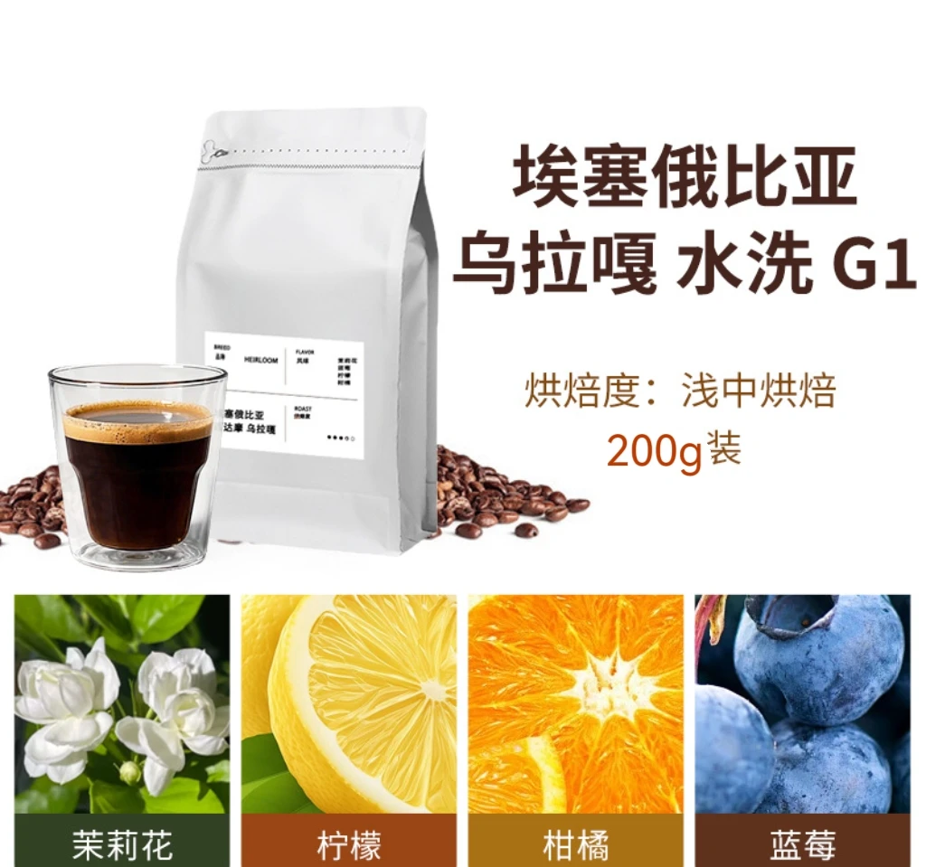 埃塞俄比亚乌拉嘎水洗中浅烘焙手冲冷萃埃塞俄比亚咖啡豆