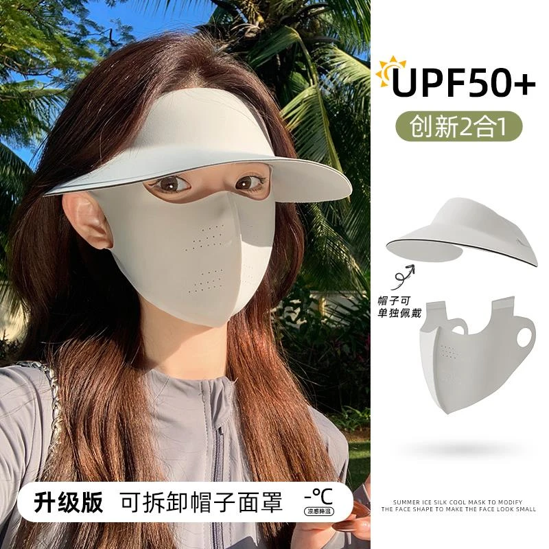 空顶防晒帽女防紫外线夏季骑行开车全脸面罩冰丝口罩遮阳太阳帽子