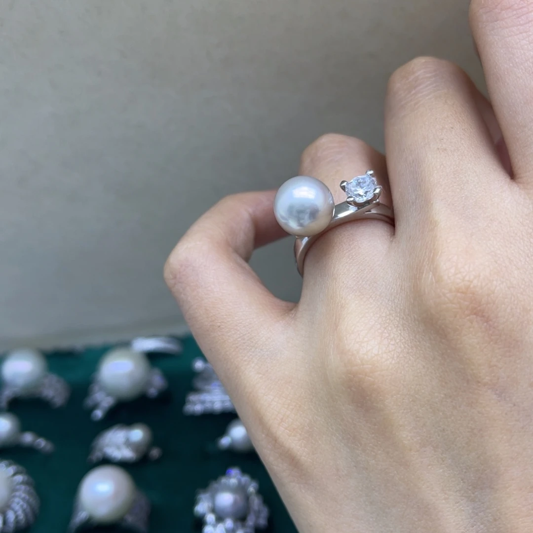 戒圈银S925镶嵌海水珍珠
