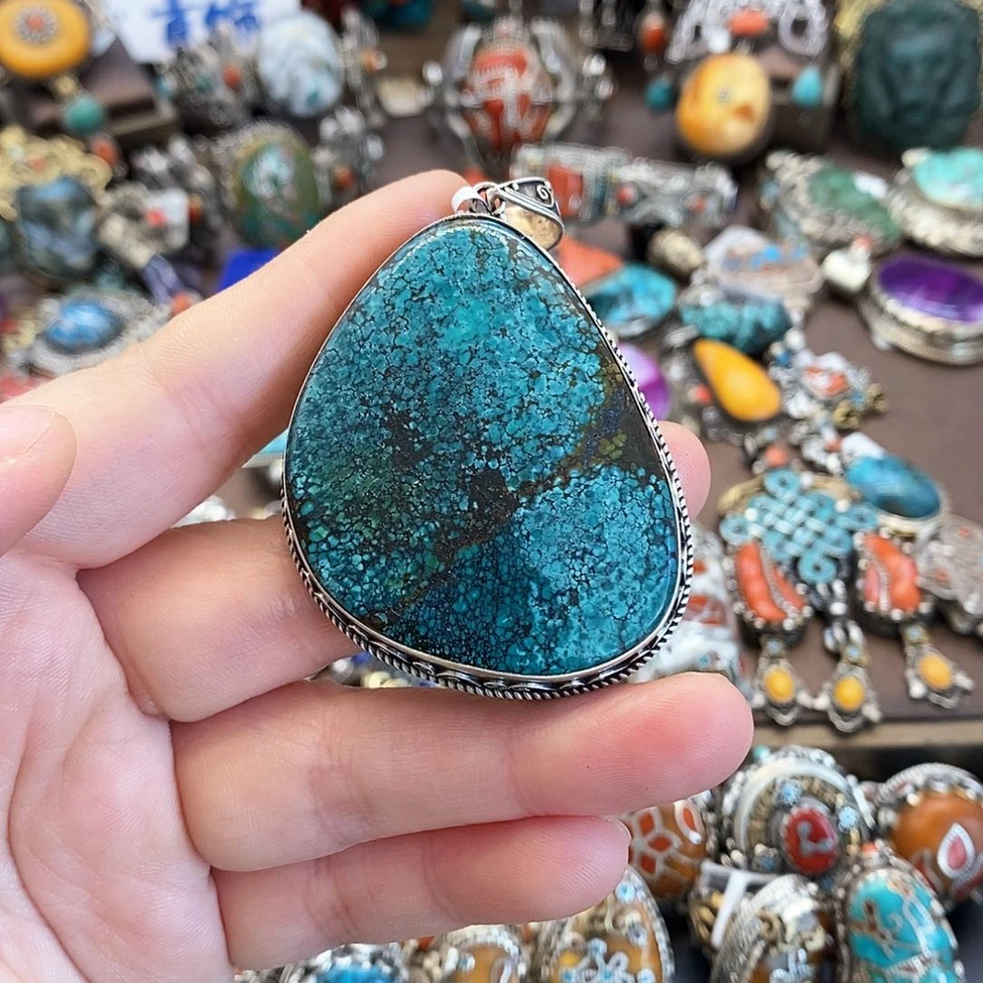 银S925镶嵌绿松石颈饰八宝尼藏直播间