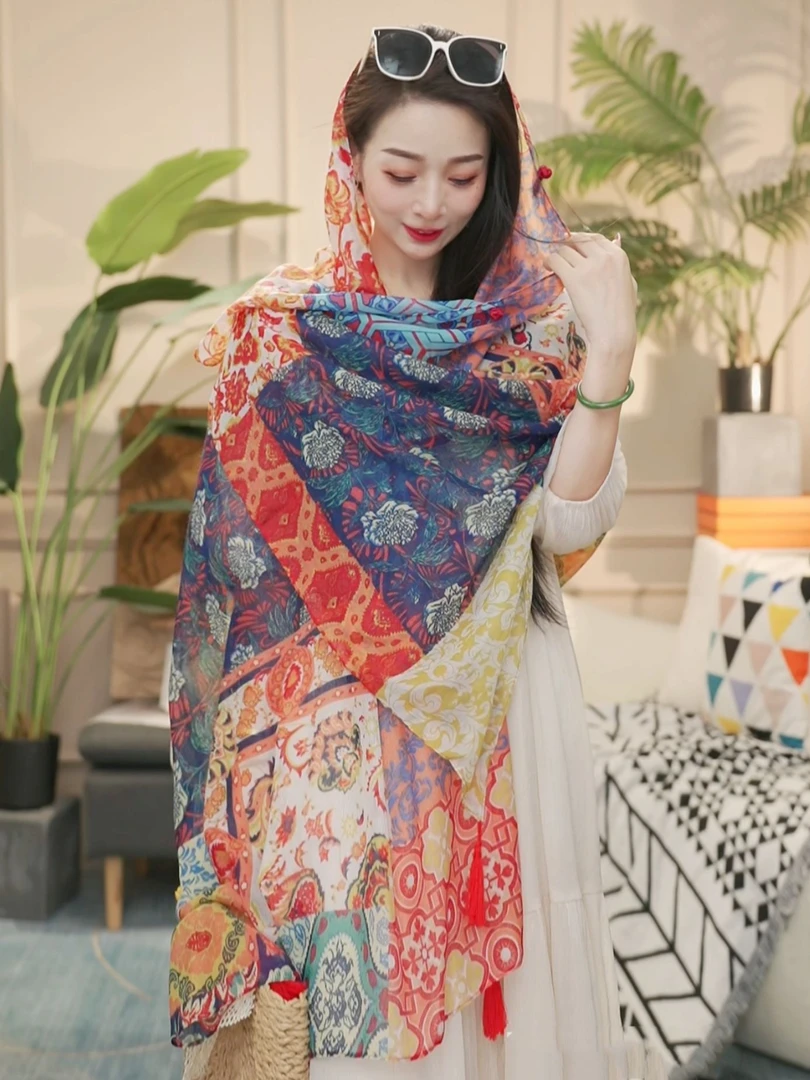 维度维朵【夏季防晒旅游拍照盘扣披肩007】西藏旅游薄款海边度假