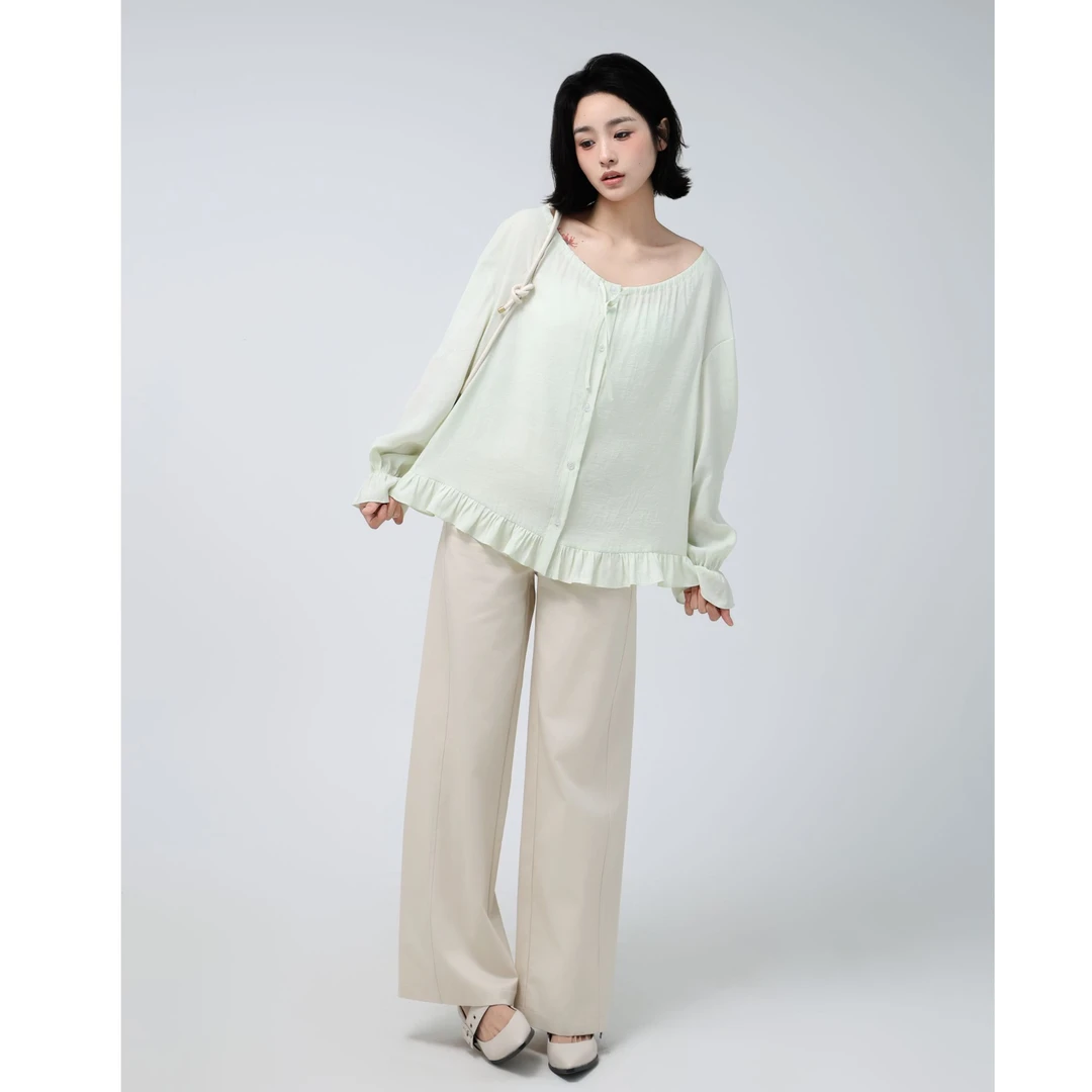 凡例2025休闲时尚纯色衬衫上衣长袖吸汗圆领春夏外搭常规款