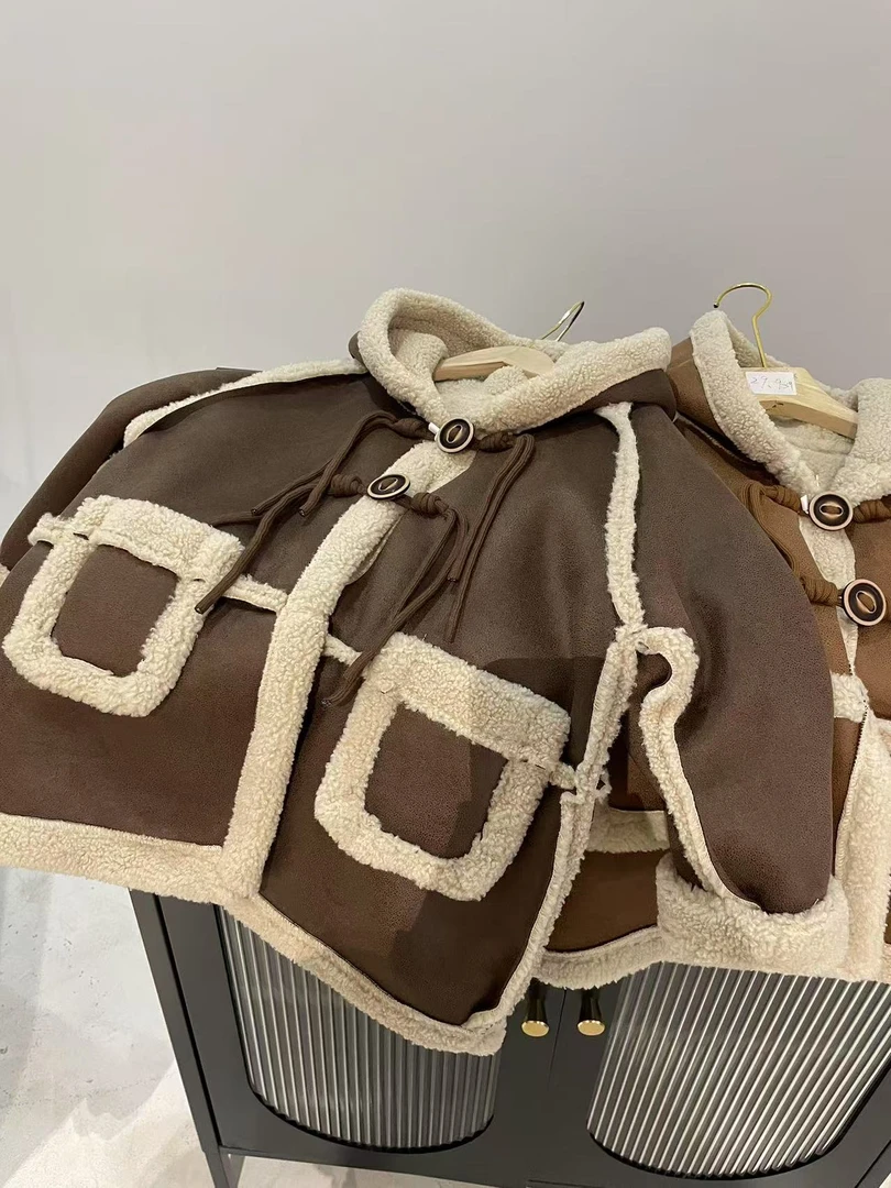 502005《现》韩版休闲儿童时尚百搭加厚保暖洋气连帽皮毛一体外套