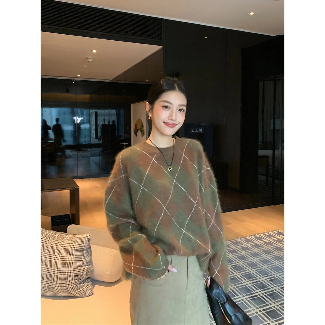 IAMJAM【10.31新品】"菱格拉绒毛衣"2025秋冬氛围感宽松百搭上衣