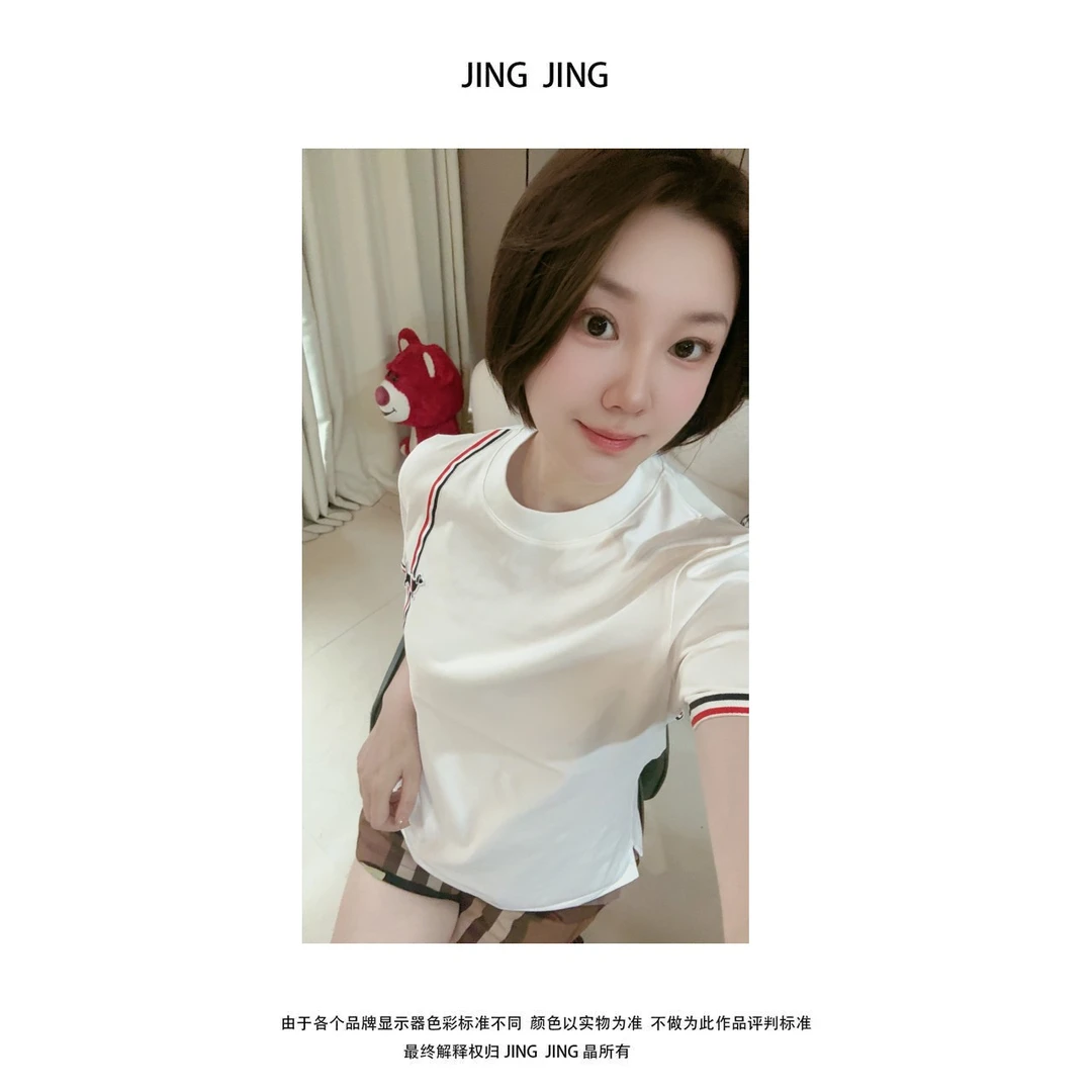 JING JING推荐【tt织带条纹小狗T恤】时尚休闲时尚薄款T恤