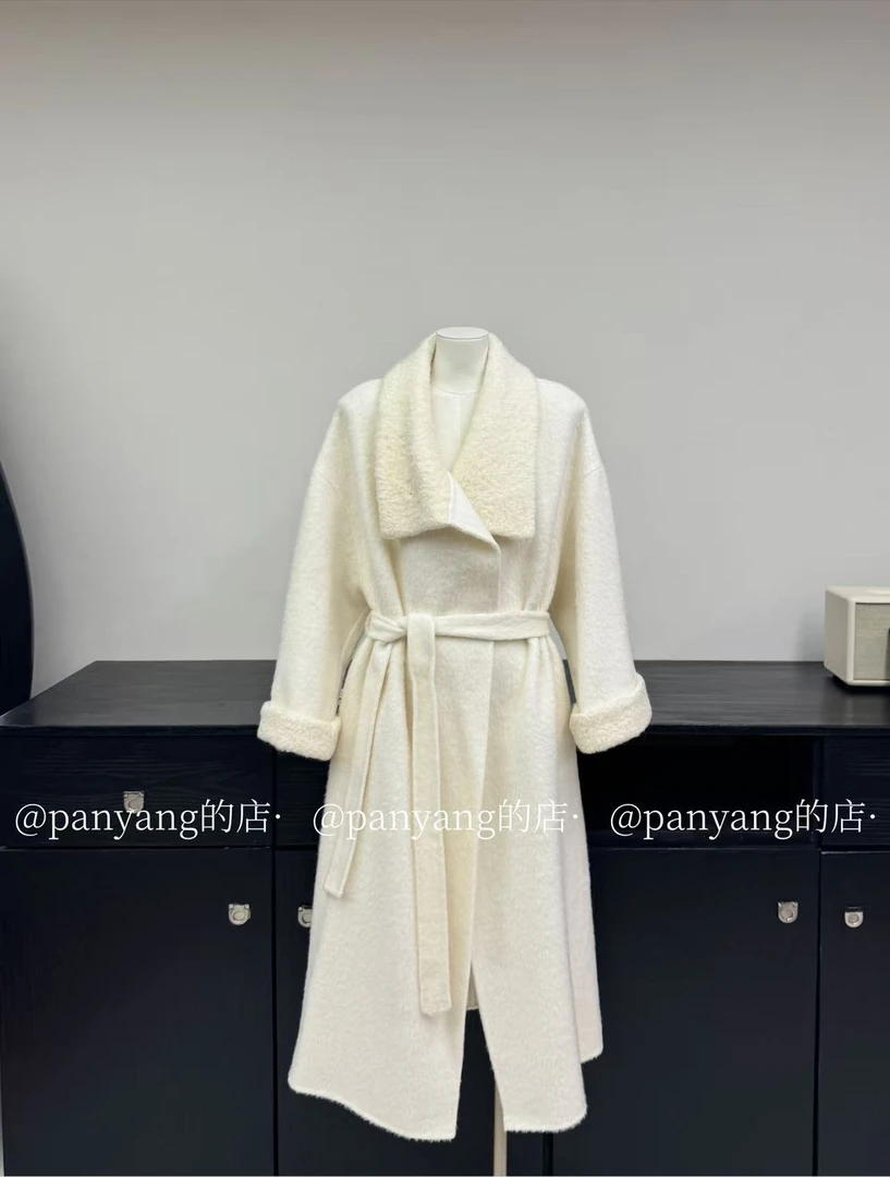 【三番】 “云琅” 宽松韩版可立领穿腰带苏力羊驼毛大衣极简大牌显瘦