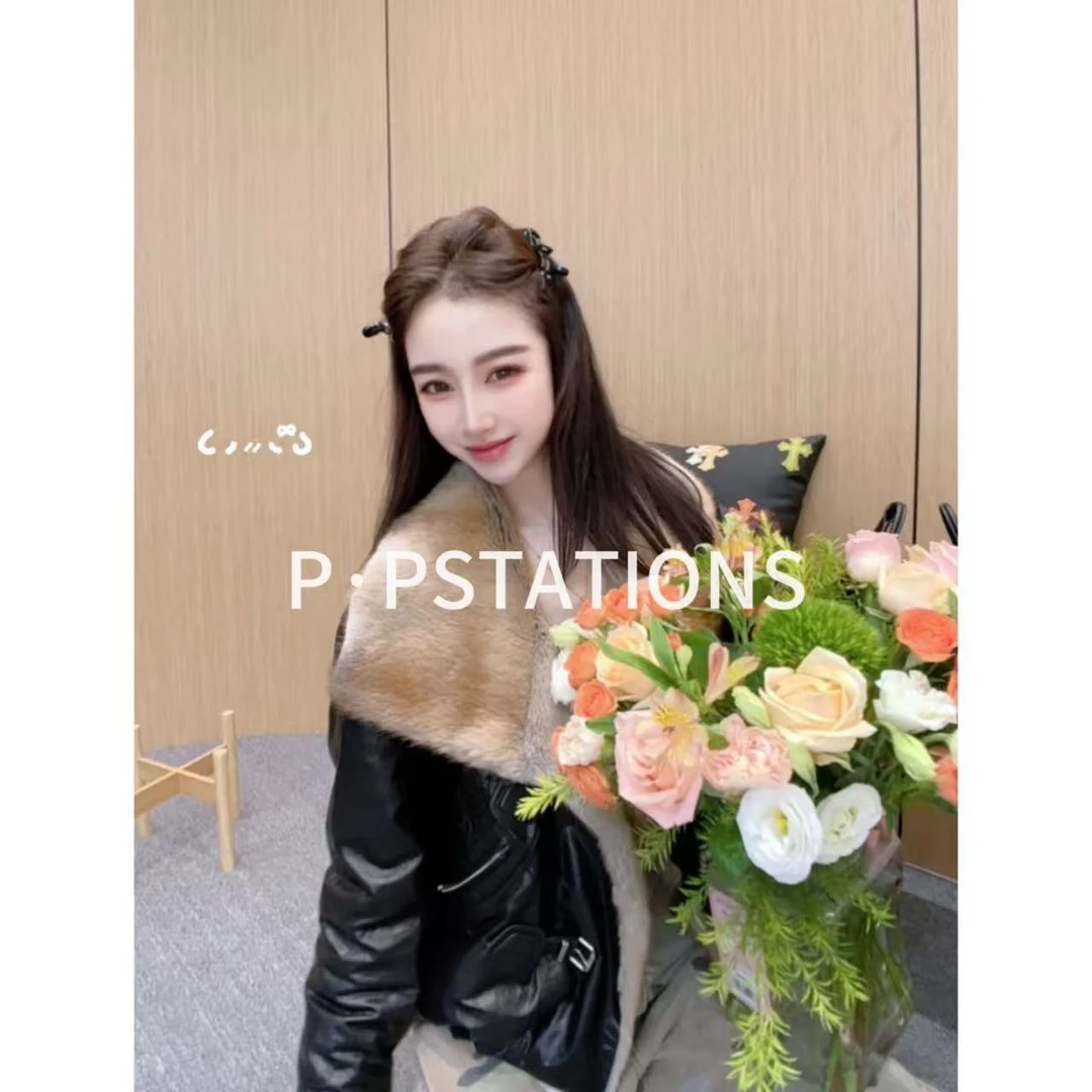 PP 2025 | 梨落春绘 琥珀流光风牛皮油蜡青根貂轻奢羽绒皮衣8561