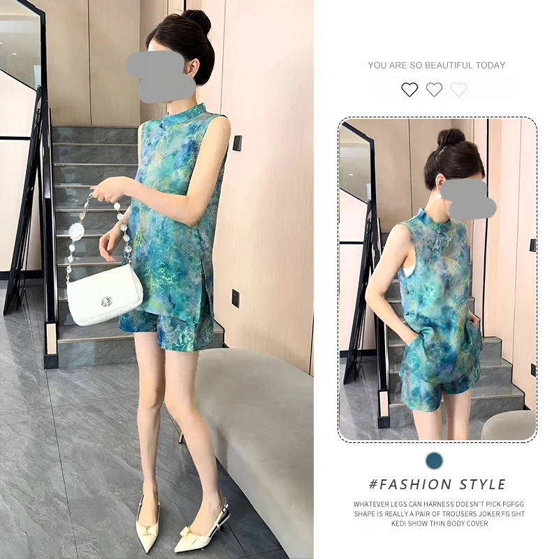 设计感新中式马甲短裤套装夏季新款气质显瘦国风高级感复古两件套